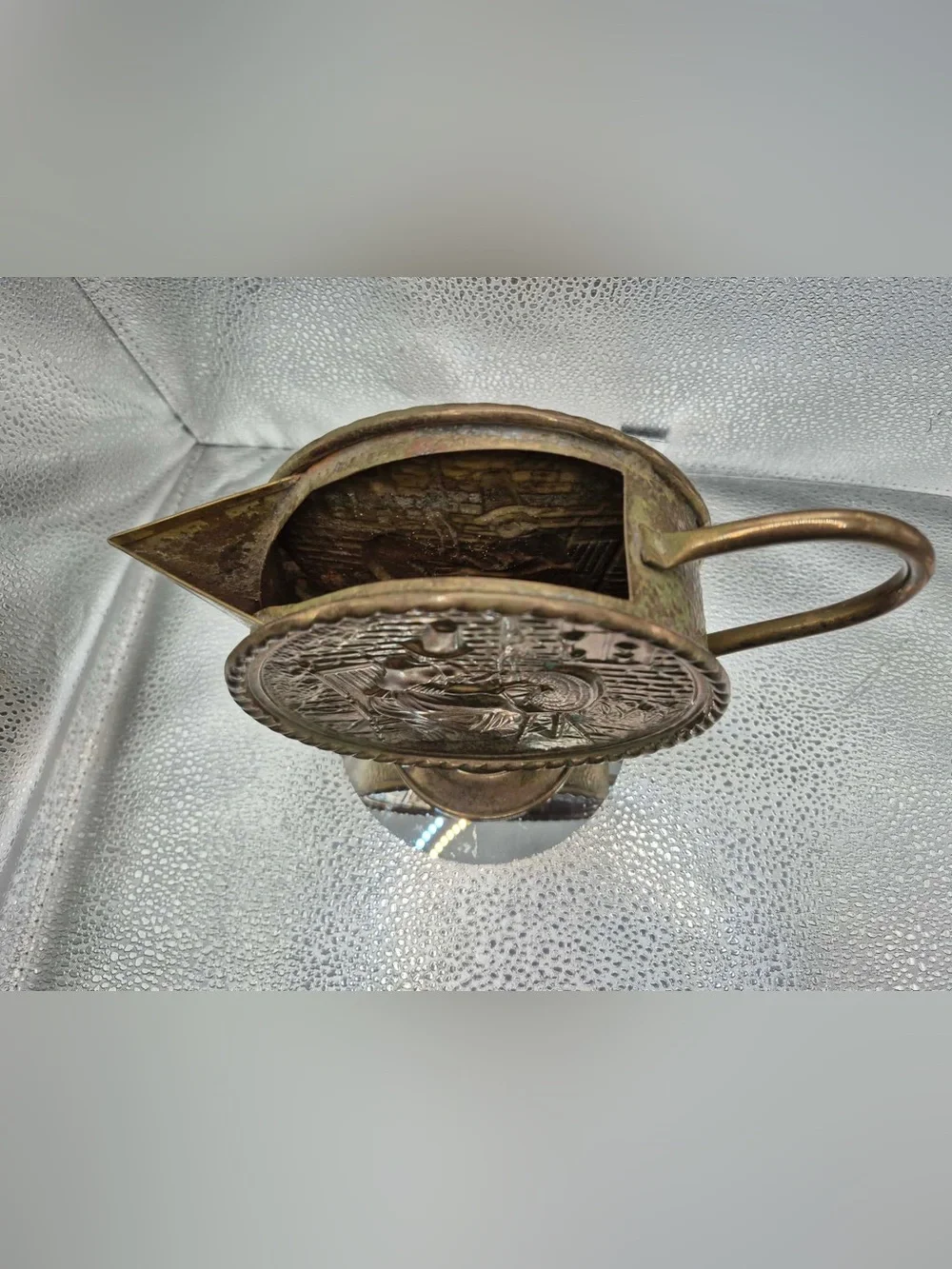 Vintage Jenny Jones Brass Pitcher - Embossed Metal Made in England MCM Barware